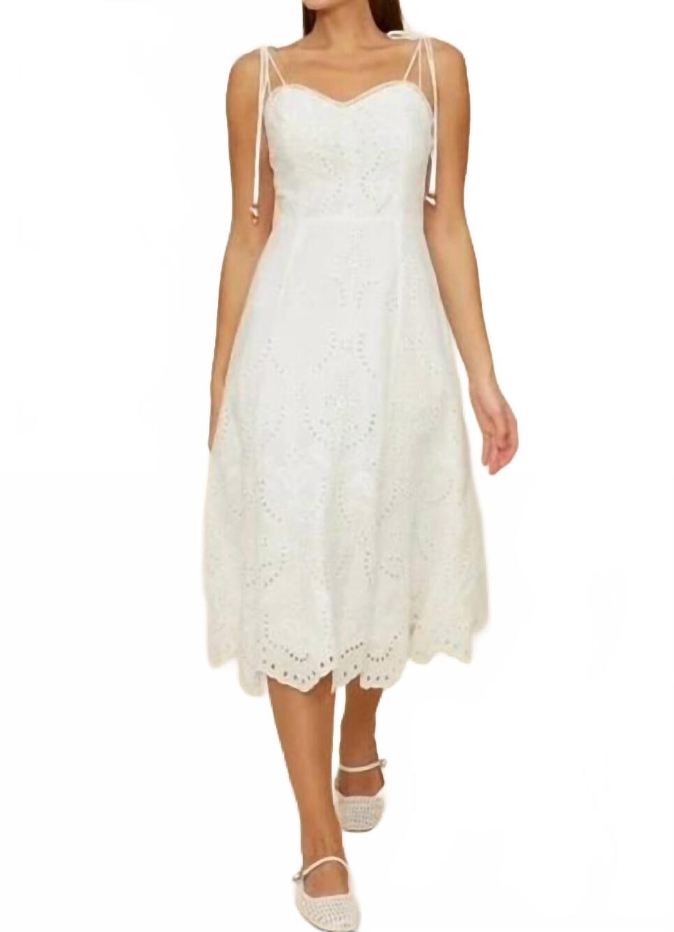 NEW LUCY PARIS marseline eyelet midi dress in white